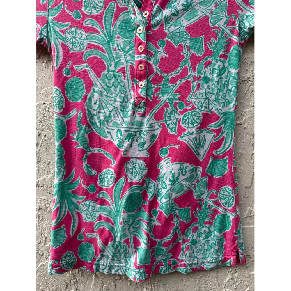 Lilly Pulitzer Trophy Polo Tropical Pineapple Slub Cotton Shirt Women XS - Picture 3 of 7